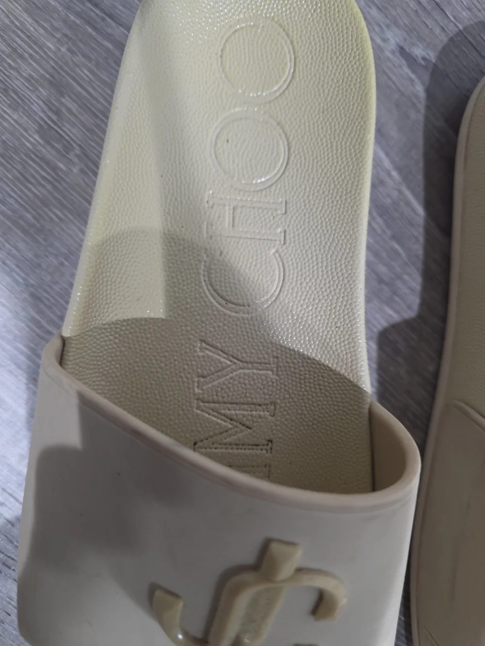 Jimmy Choo White Embossed Logo Slide Sandals Size 7